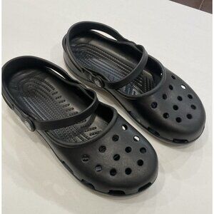 Women's Crocs Karin Clogs Black Mary Jane Size 11 Rubber Outdoor Summer Strappy